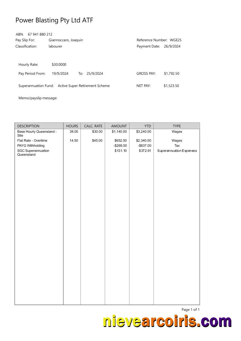 Power Blasting payslip